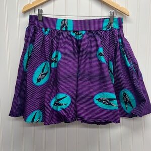Grass-Fields African Print Swallow Bird Print Circle Mini Skirt Sz XL‎